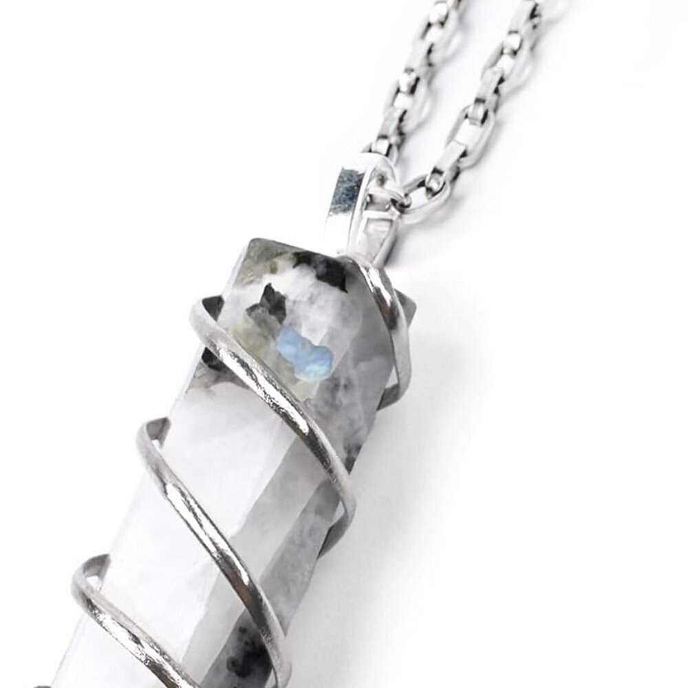 Rainbow Moonstone Healing Crystal Necklace - Lunar Pendant Balance, Inner Light,